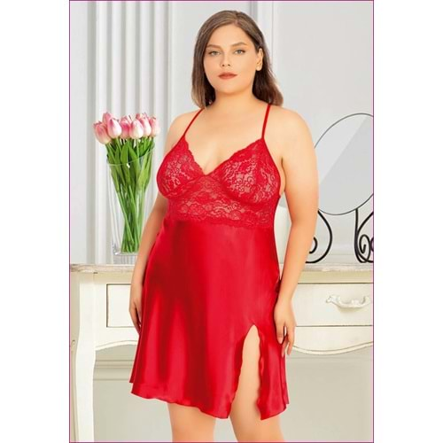 MİSS LARİS 4027 SATEN GECELİK - KIRMIZI - 2XL