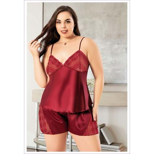 MİSS LARİS 4249 SATEN ŞORTLU TAKIM - BORDO - 2XL